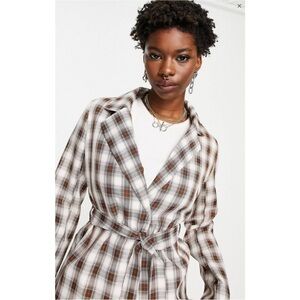 ASOS Heartbreak Tie Waist Blazer | Neutral Check | Medium | NWT